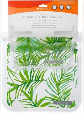 Reusable Lunch Bag Set - Green Leaf Pattern